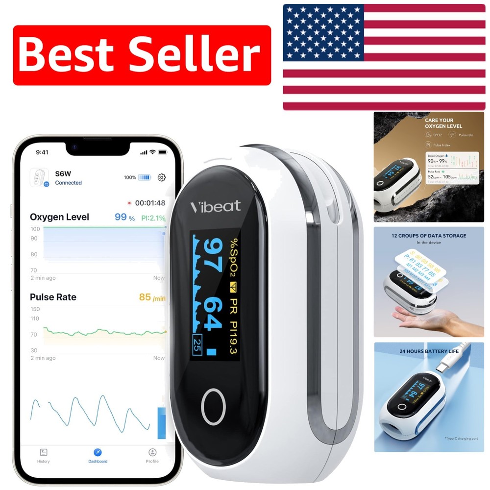 Rechargeable Bluetooth Oximeter: Real-Time Blood Oxygen & Pulse Rate Tracking