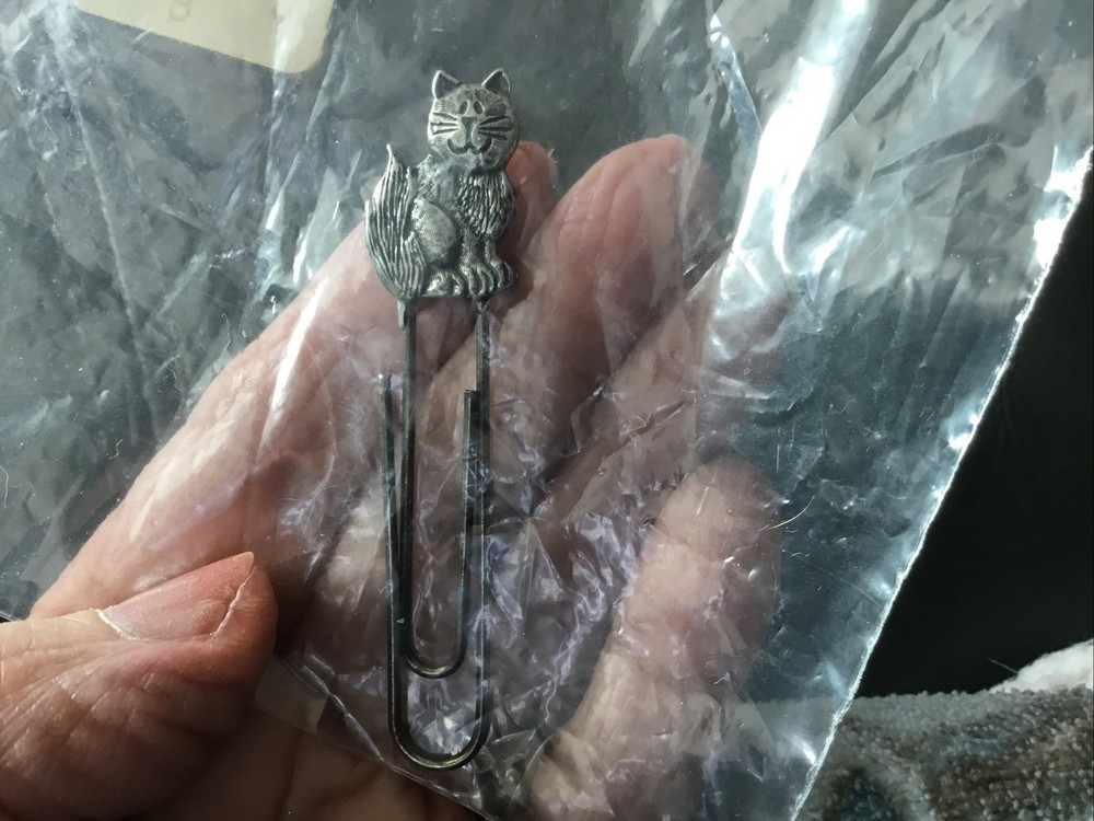 Pewter Cat Bookmark Clip, 2.5"
