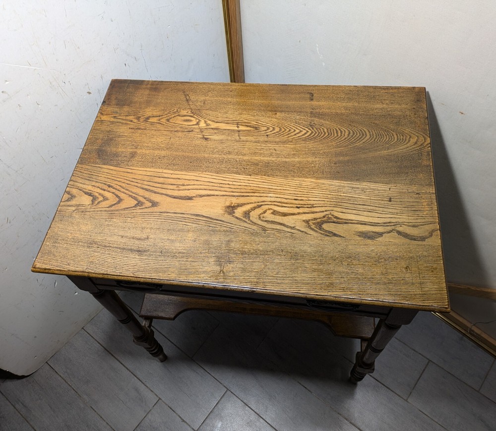 Antique Victorian Rustic Oak Wood 2-Tier 1-Drawer Parlor Table