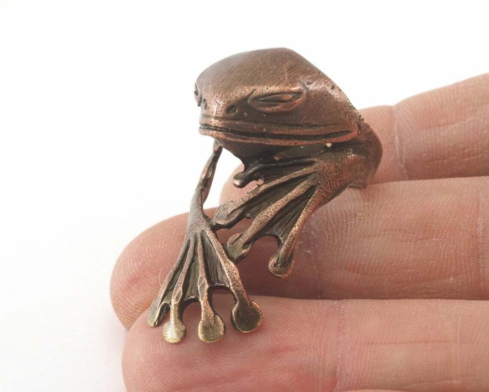 Frog Adjustable Ring Antique Copper Plated Brass 20mm 10.5US size 2893