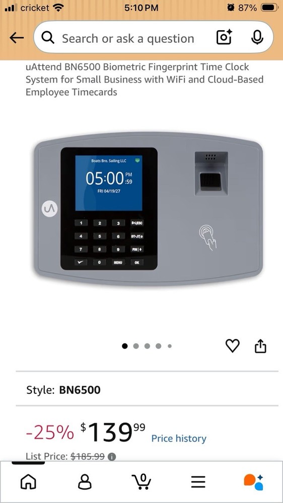 UAttend Biometric Fingerprint Time Clock System BN6500 For Small Buisness NEW!