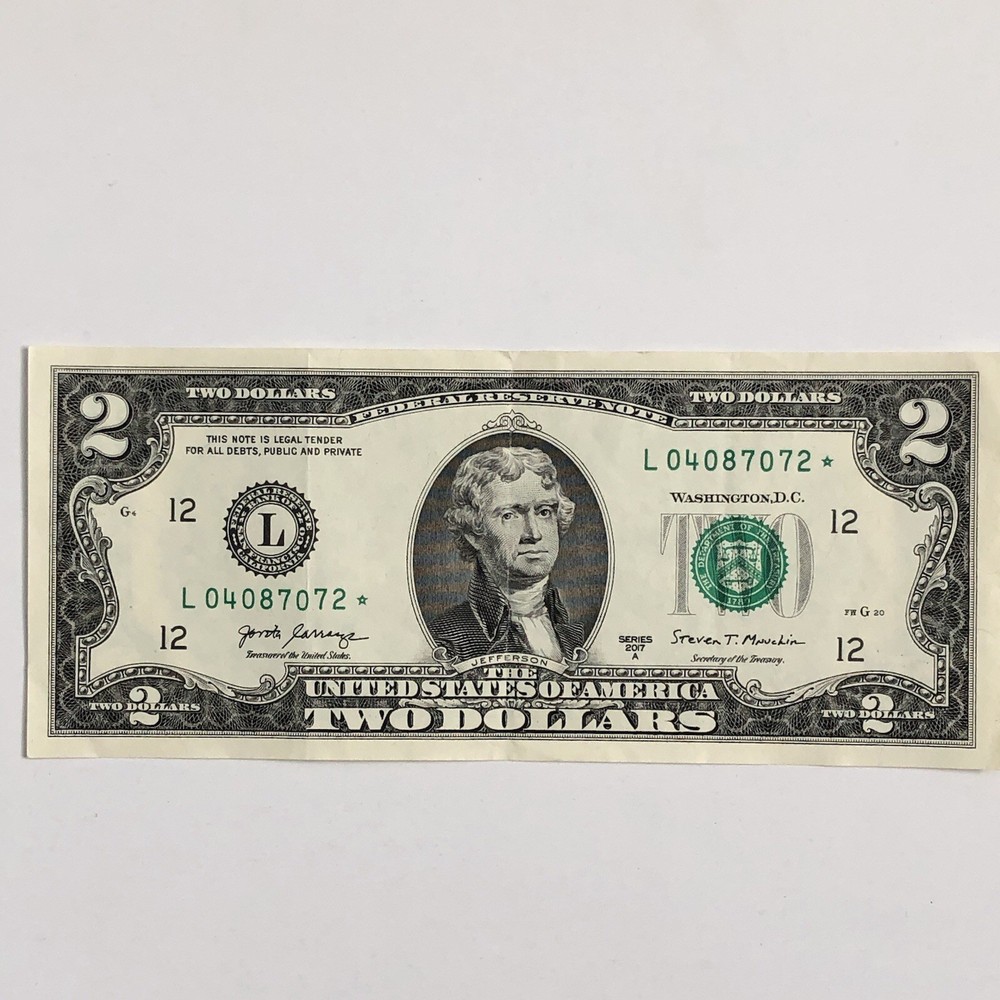 2017A $2 Star Note Error - Over-Inked Serial Number