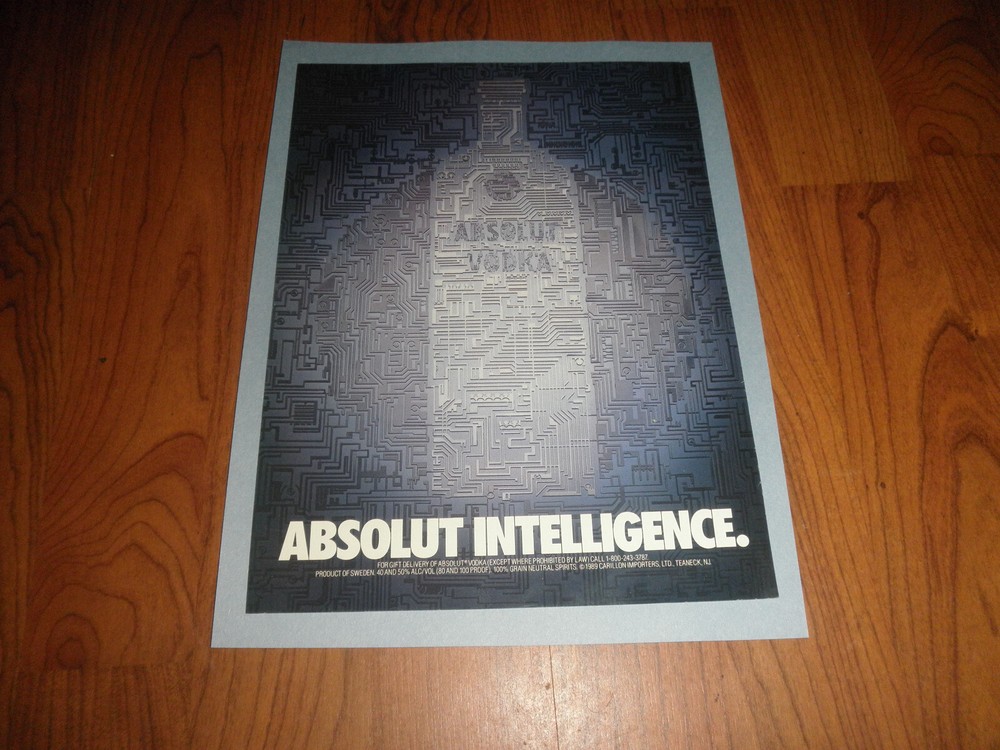 ABSOLUT INTELLIGENCE  AD -1989-Original Magazine AD