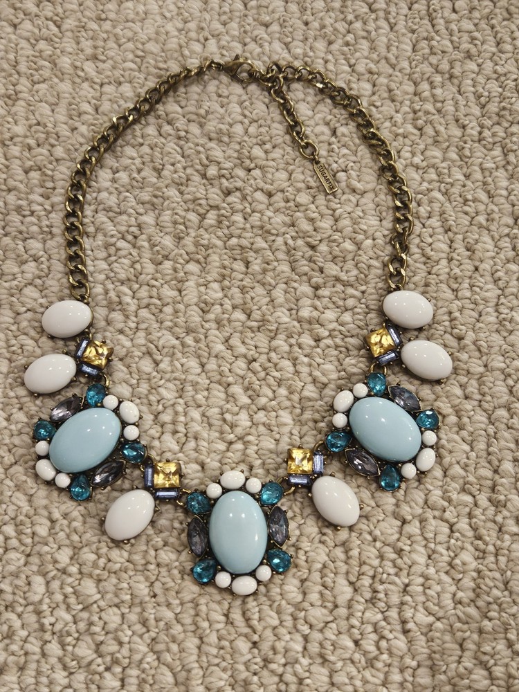 SUGARFIX Brass Blue White Bead Scoop Necklace