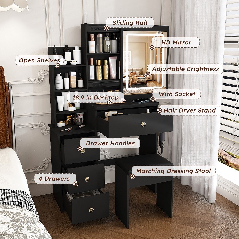 Modern Vanity Desk ,featuring 3 modes of LED lighting with adjustable brightness