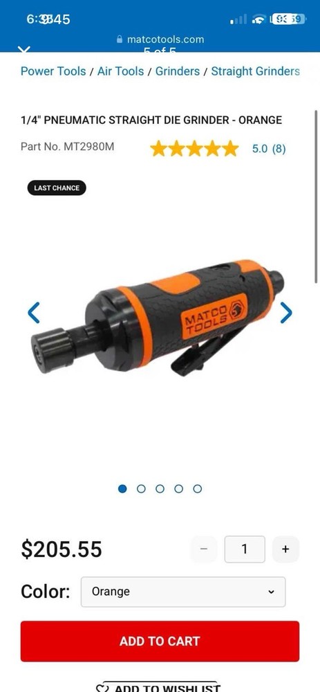 Matco Tools Straight Die Grinder MT2980M