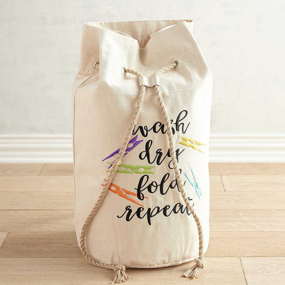 Wash Dry Fold Repeat Canvas Laundry Bag  pier  1 import