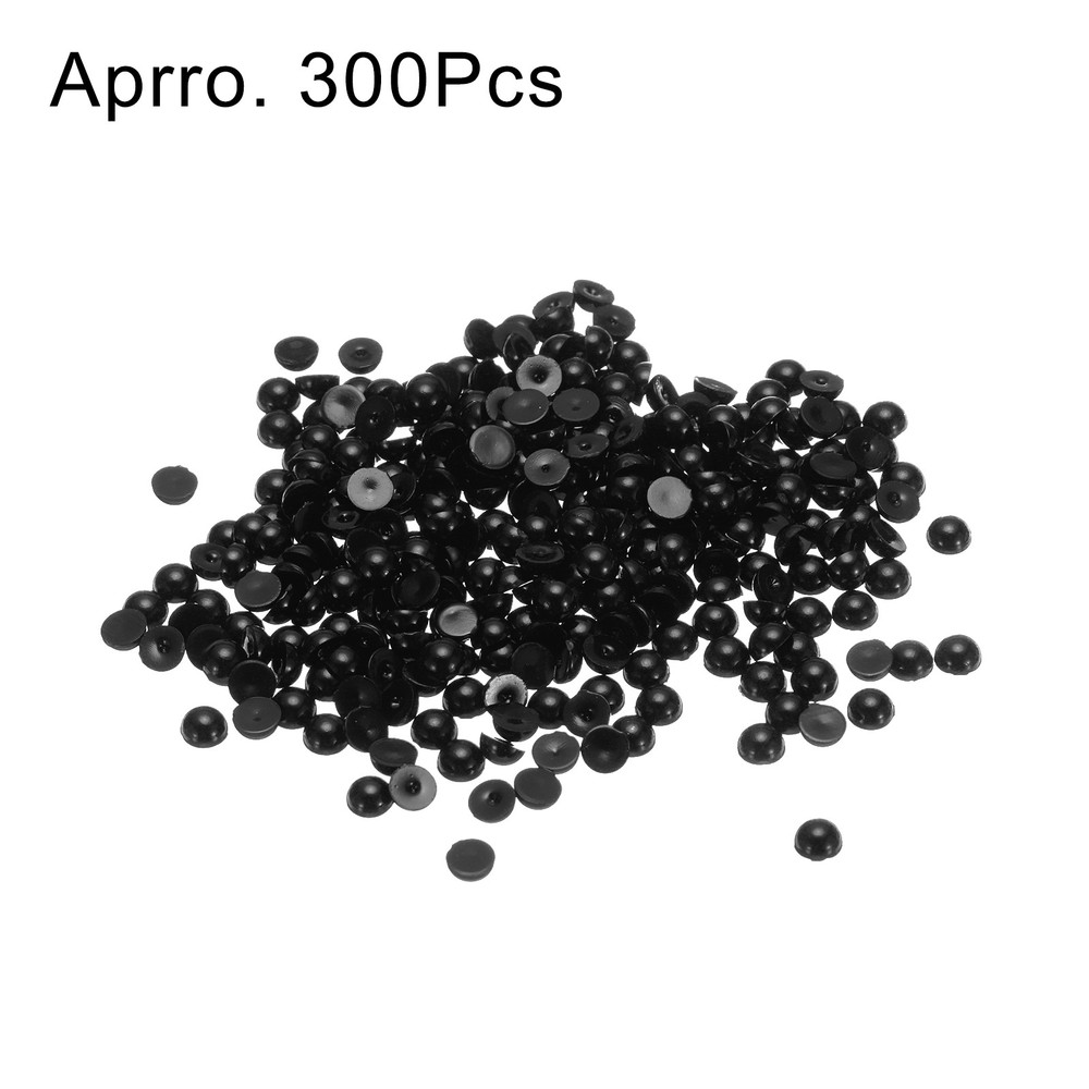 300pcs Flatback Pearls 4mm ABS Plastic Half Round Dome Pearls, Black