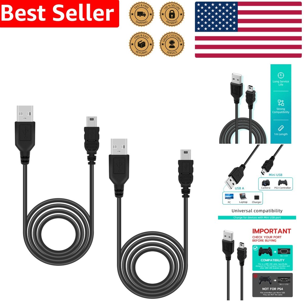 Reliable Mini USB Charger for PS3 Controllers - 2 Pack, High-Speed Data Sync