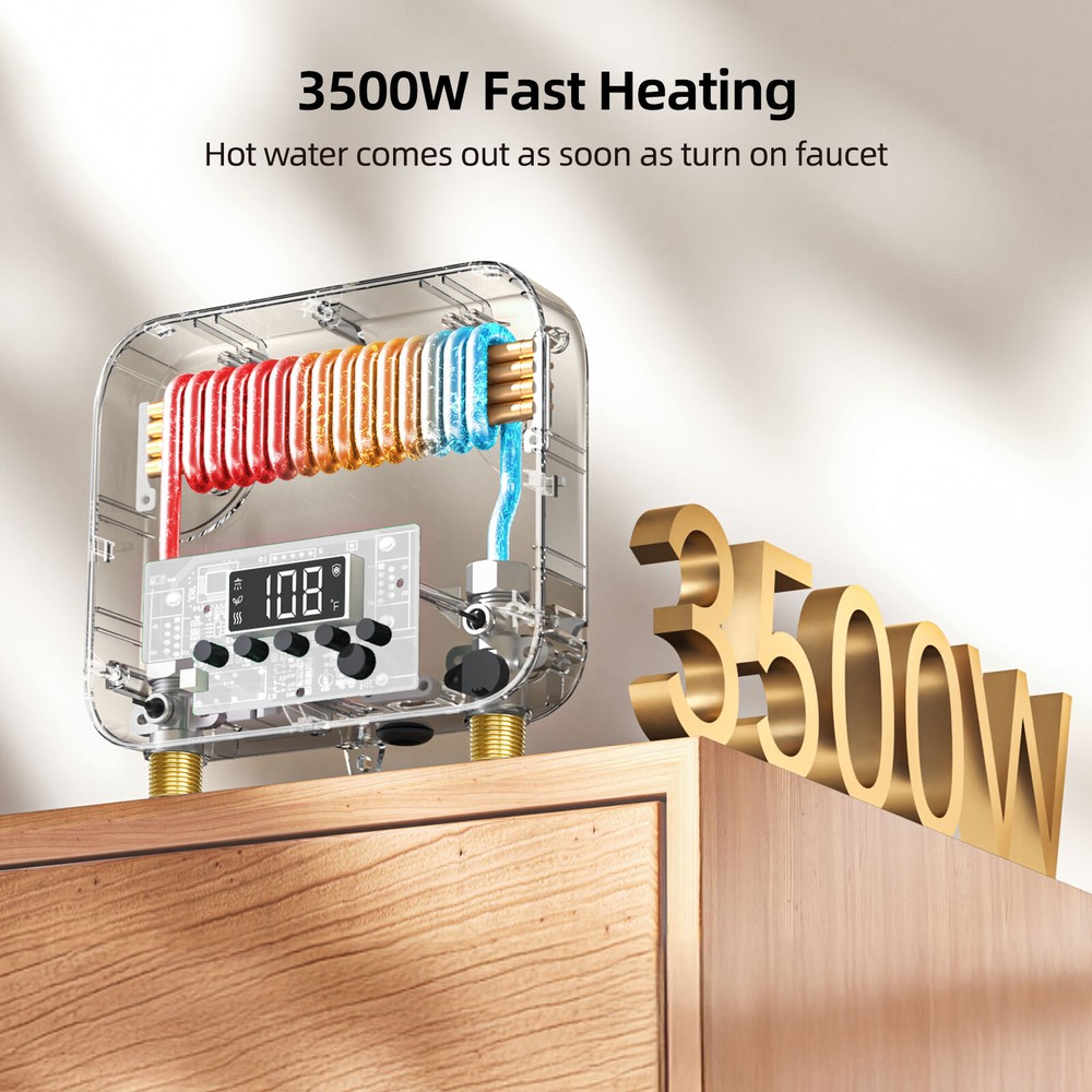 120V 3.5kW Instant Hot Water Heater LED Display Under Sink Tankless Electric