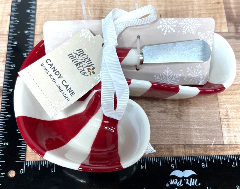 Candy Cane Bowl With Spreader Set By Musee Mates - Red & White