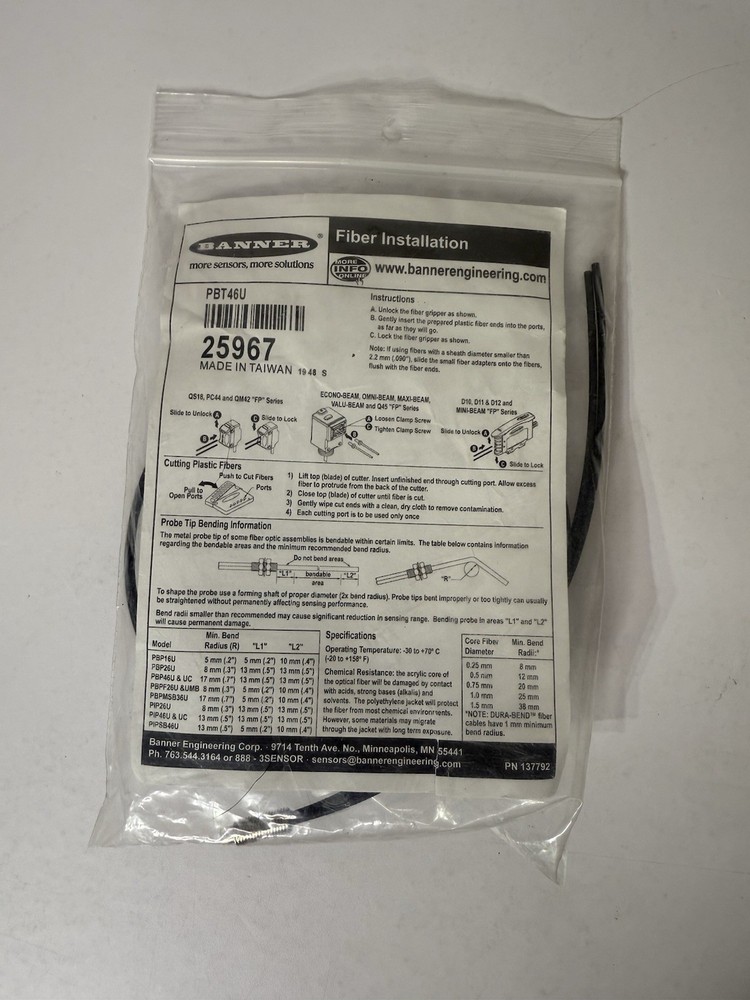 BANNER PBT46U Fiber Optic Sensor 25967