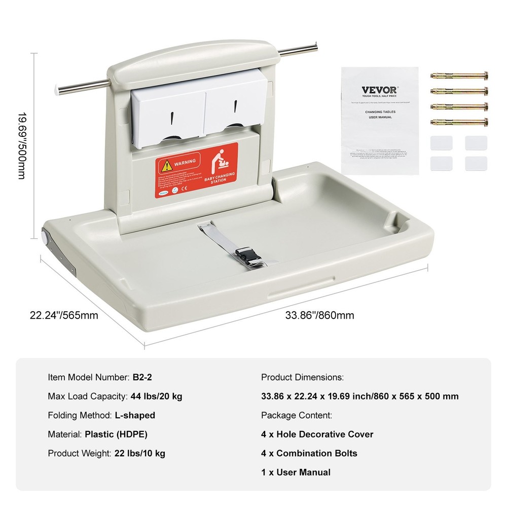 Wall-Mounted Baby Changing Station, Horizontal Foldable Diaper Change Table with