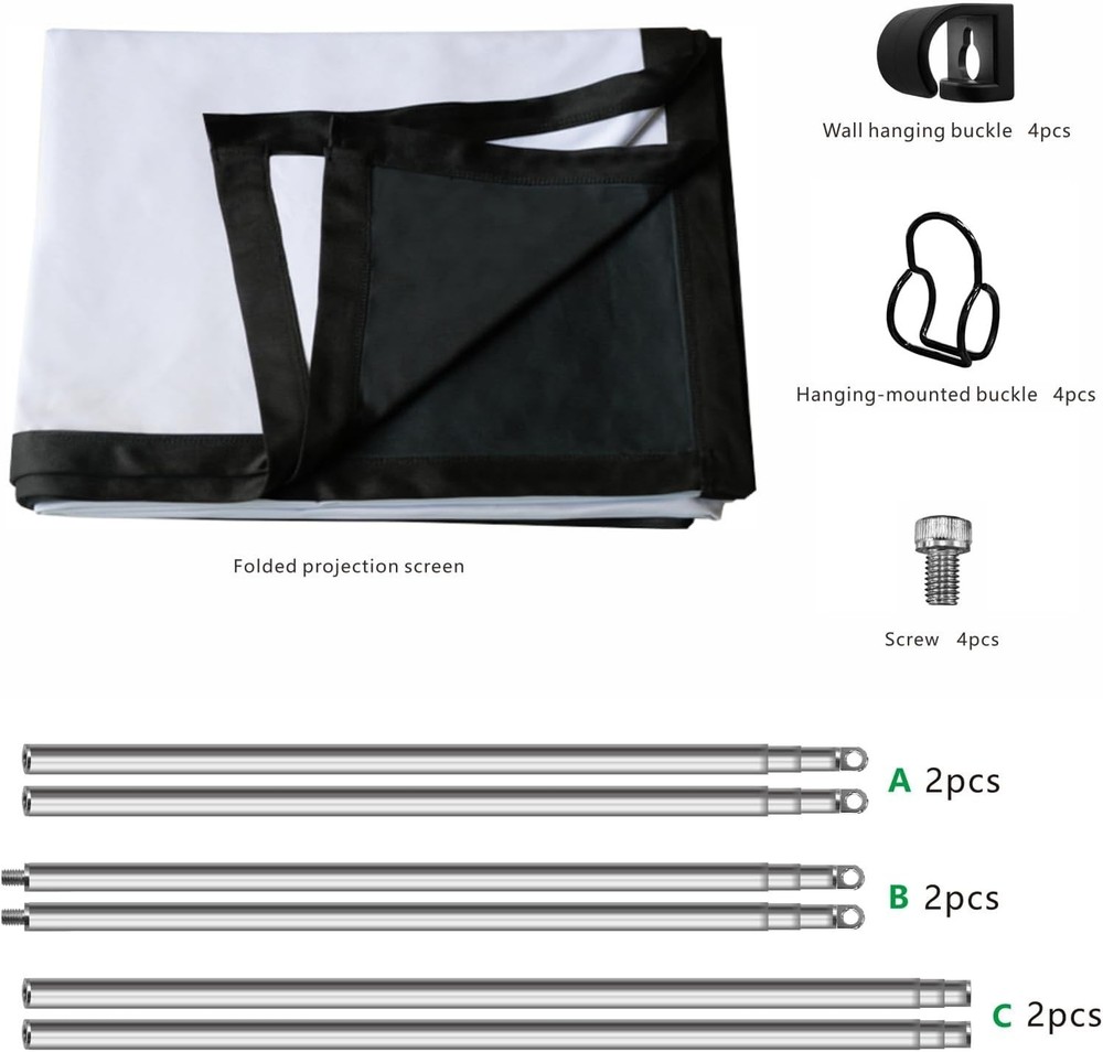 Portable Stainless Frame Projector Screen with Black Backing - 1080P/4K Ready