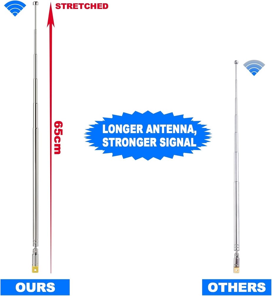 Bingfu 6 Sections Telescopic 65cm AM FM Antenna Foldable