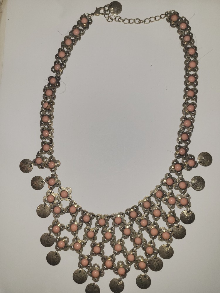 Vintage Pink Stone Linked Bib Necklace
