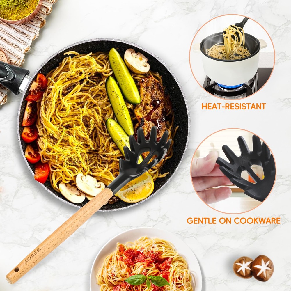 Premium Spaghetti Spoon Pasta Fork, Silicone with STANDARD, Black