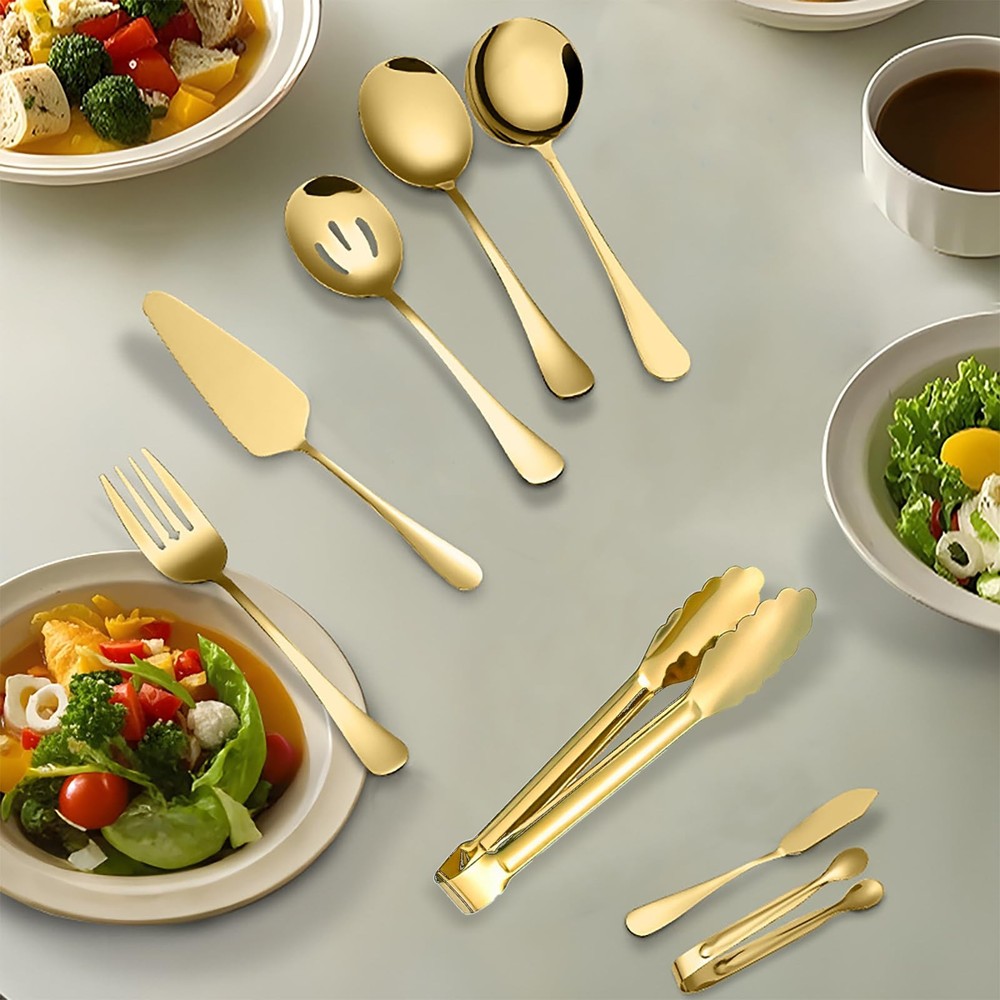 13 Piece Gold Large Serving Utensils, Stainless Steel Include Serving Spoons,...
