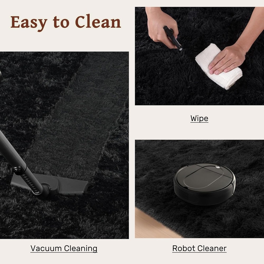Black Rugs for Living Room Fluffy 4x6 ft Bedroom 4' x 6' (Rectangular),