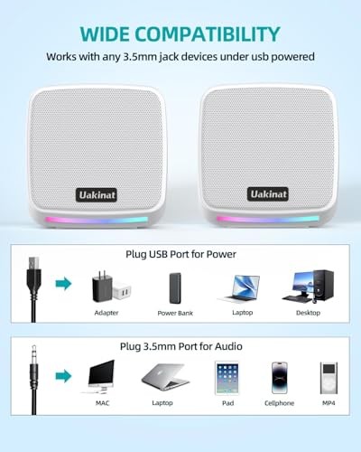 Computer Speakers,Computer Speakers for Desktop PC,Desktop Speakers,USB White