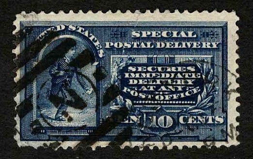US 1895 #E5 Special Delivery 10c Blue Messenger Running VF Thin Used