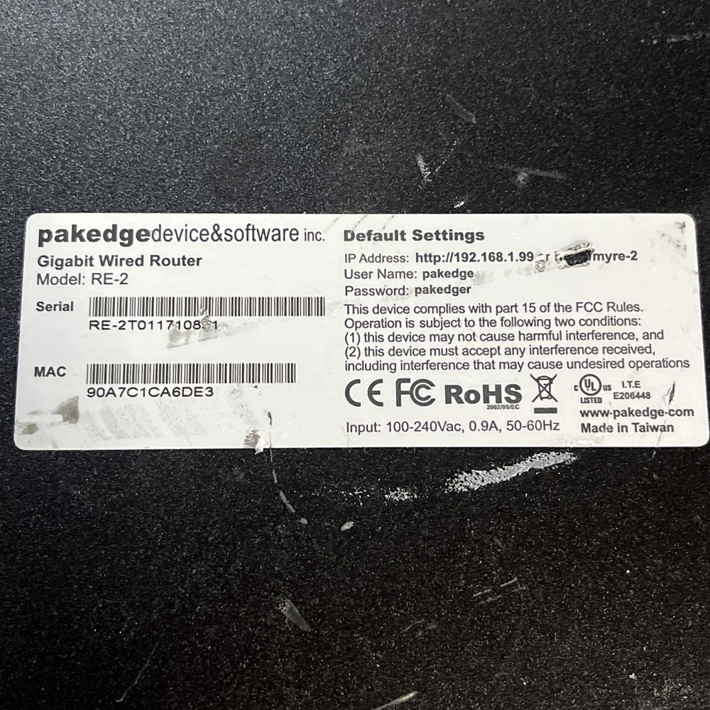 PAKEDGE DEVICE & SOFTWARE GIGABIT WIRED ROUTER RE-2
