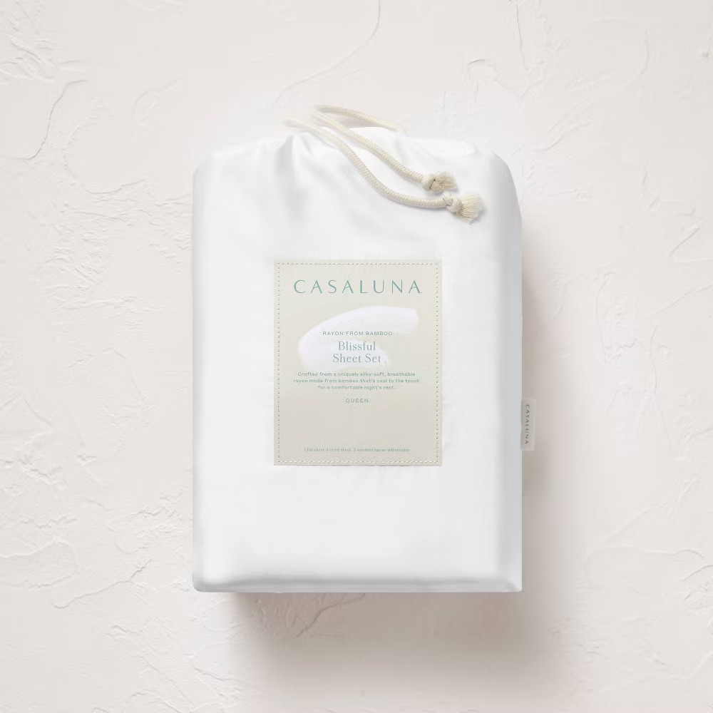 Queen 400 Thread Count Rayon from Bamboo Sheet Set White - Casaluna