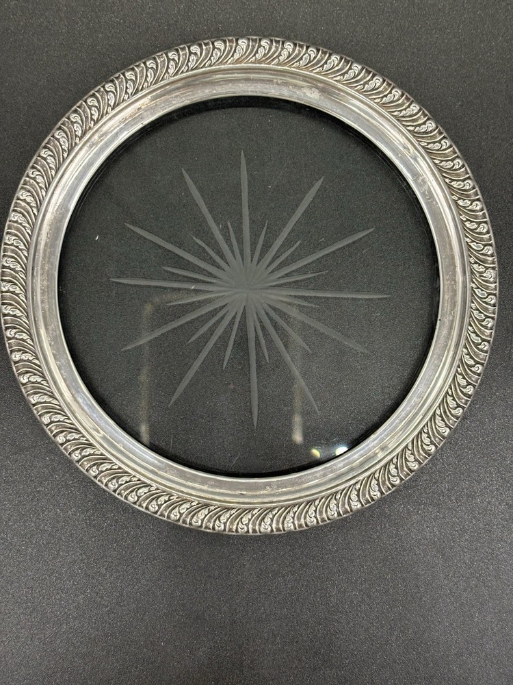Webster Sterling Silver & Star Cut Glass Wine Bottle Coaster c1940's