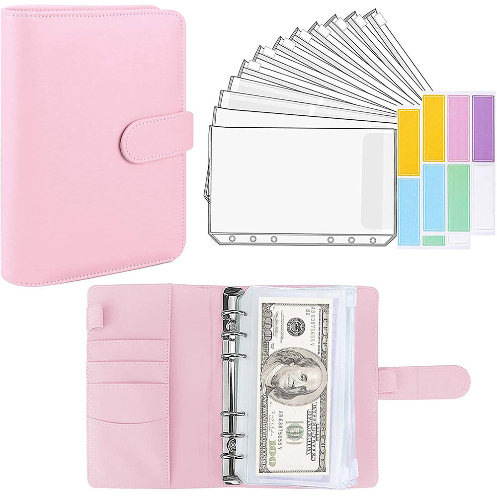 PU Leather Notebook A6 Ring Binder Budget Planner Organizer Cover Pockets Labels