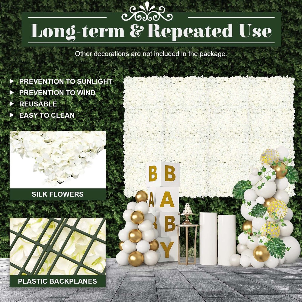 NEW Artificial Flower Wall Panel White 20pcs For Filming Wedding Party Backdrop