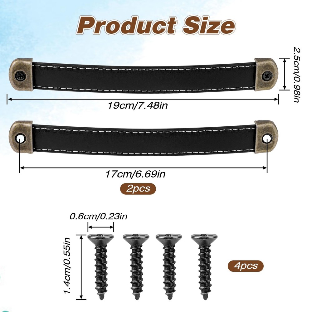 2 Pcs Leather Handles for Drawers Handle Suitcase Luggage Pulls Black