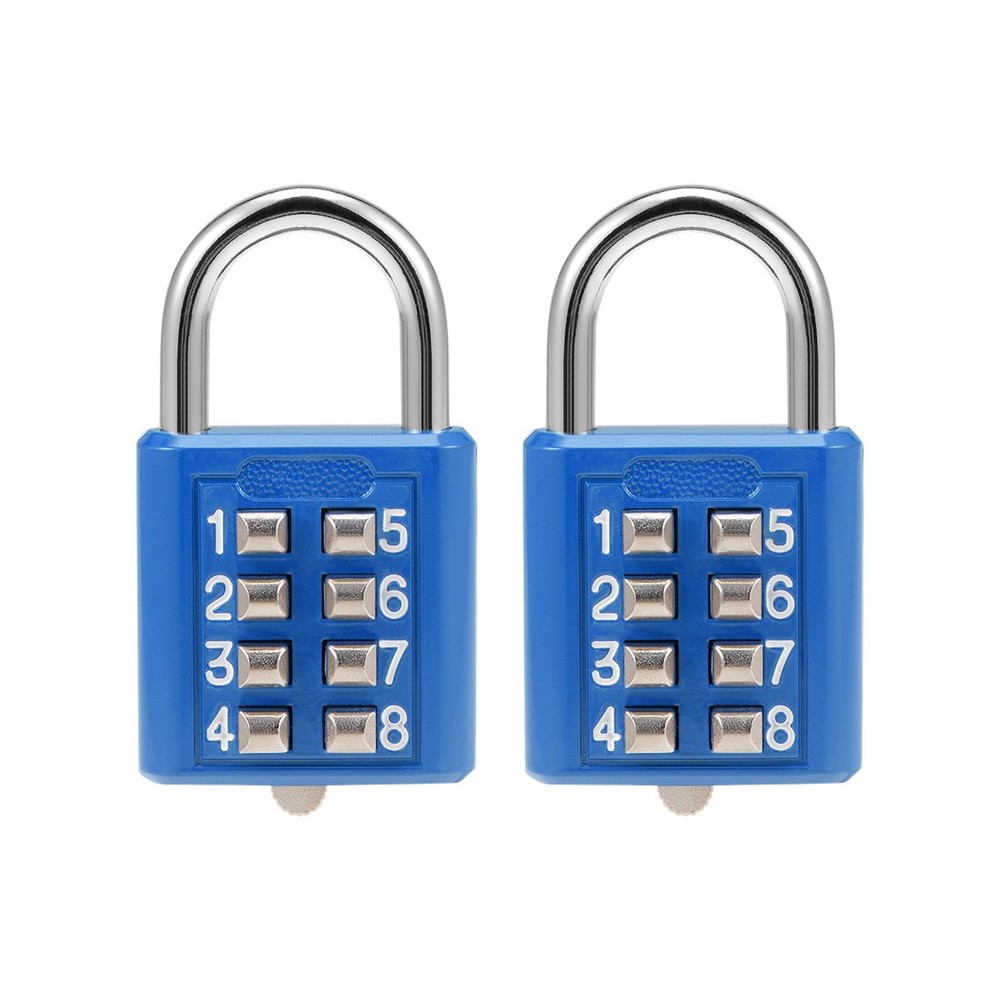 2Pcs 8-Digit Combination Padlock Push Button Lock for Locker Cabinet Blue