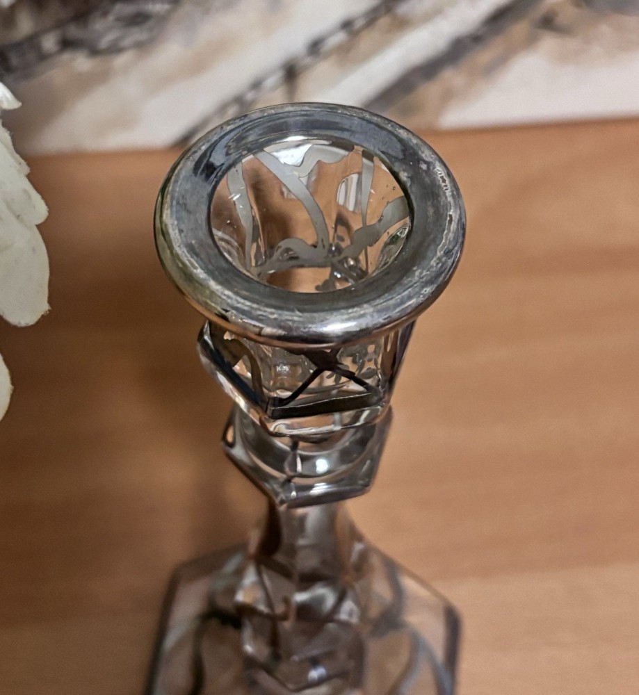Vintage Art Deco Crystal Classic Candleholder Patterned Over In Silver. EUC .