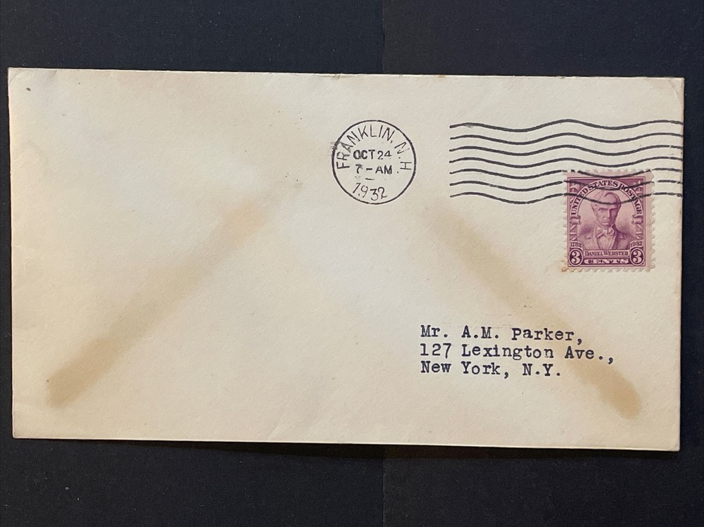 1932 Daniel Webster Three FDCs (Sc# 725) Exeter, Franklin and Hanover