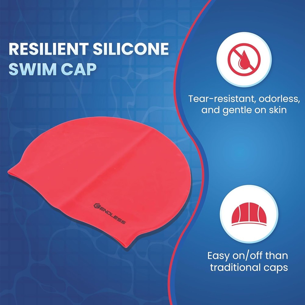 Endless EL1019 Classic Comfortable Plain Silicon Swimming Cap | Red