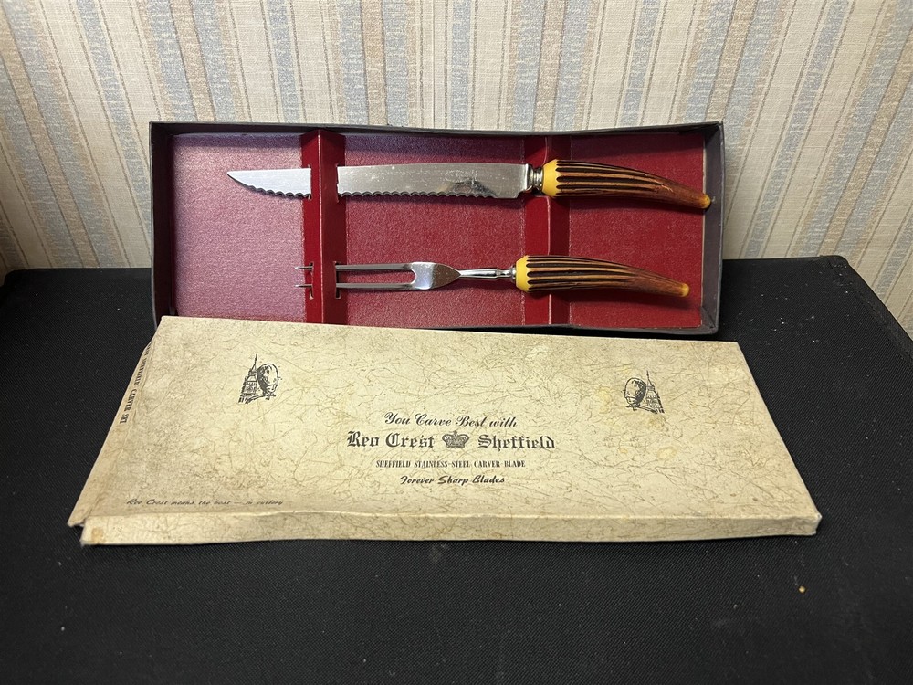 Reo Crest Sheffield Stainless Carving Set Rustic Handle