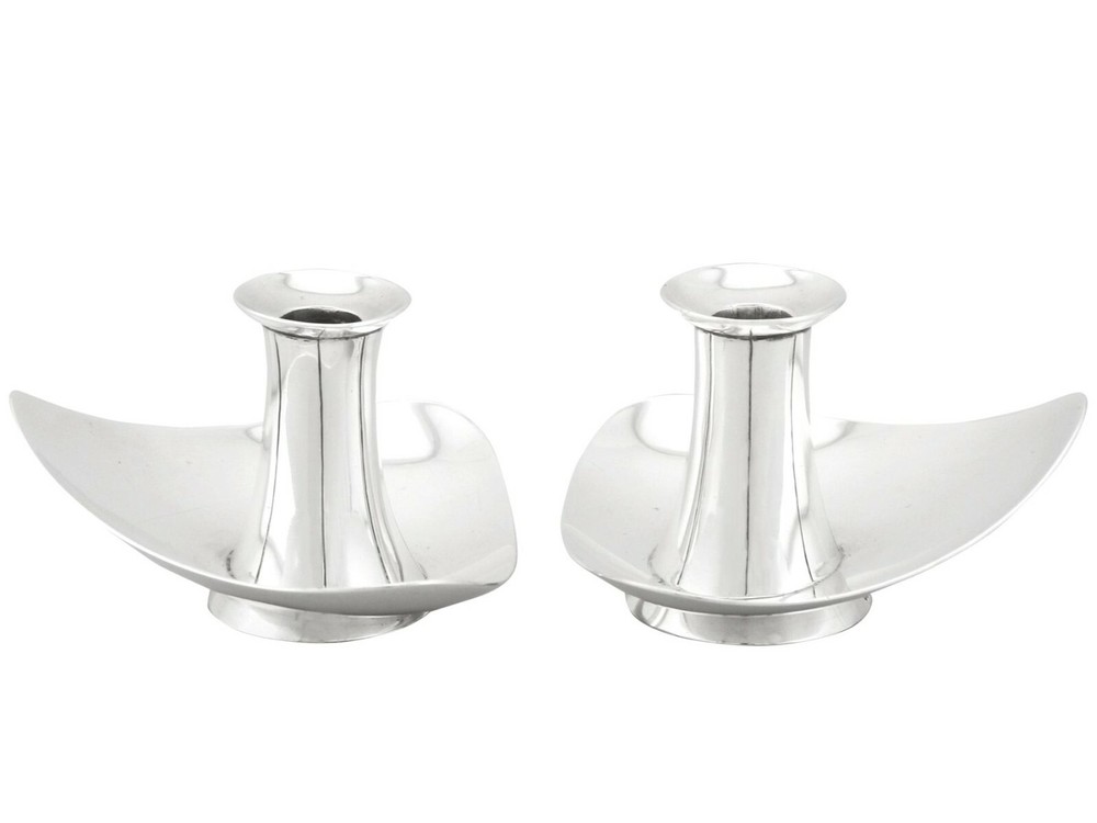Vintage Sterling Silver Candlesticks - Design Style - Post-1940
