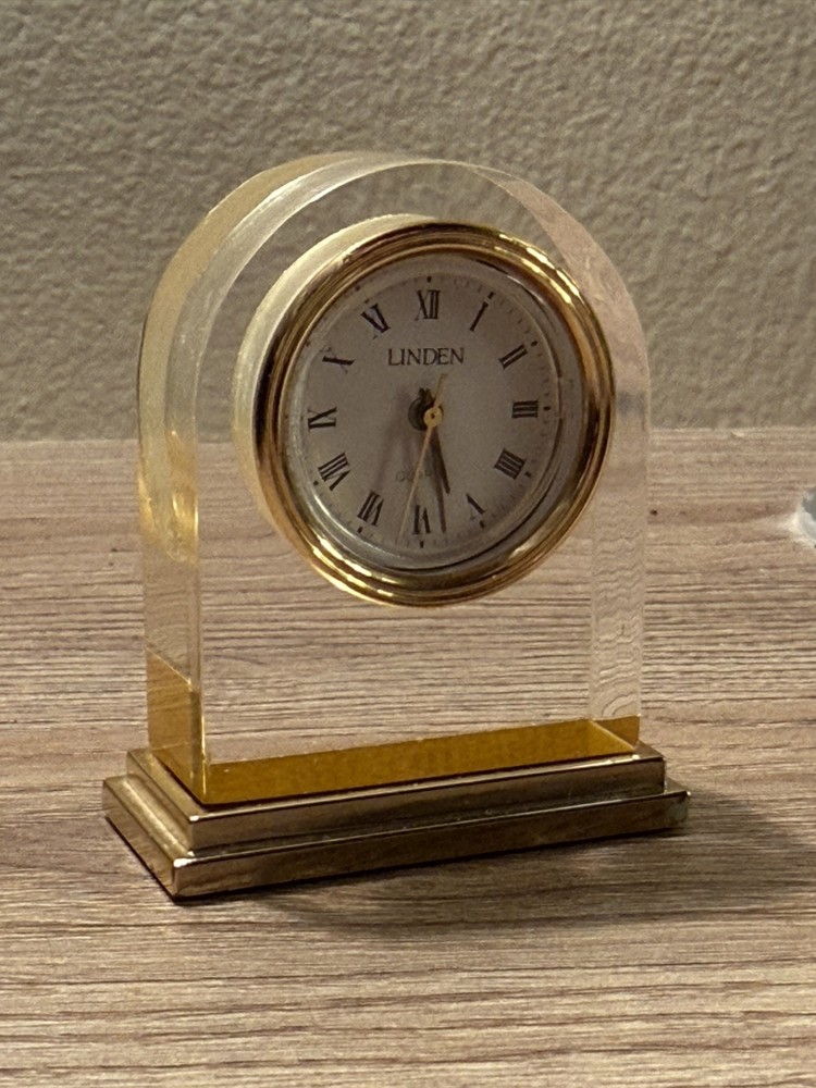 Linden Quartz Crystal Table Clock Gold Tone 2"
