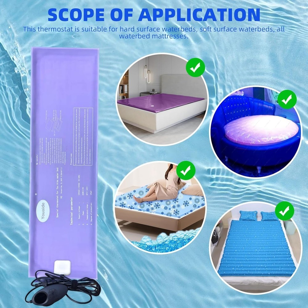 Softside Hardside Water Bed Heater, 240W Digital Display Smart Water Bed Heat...