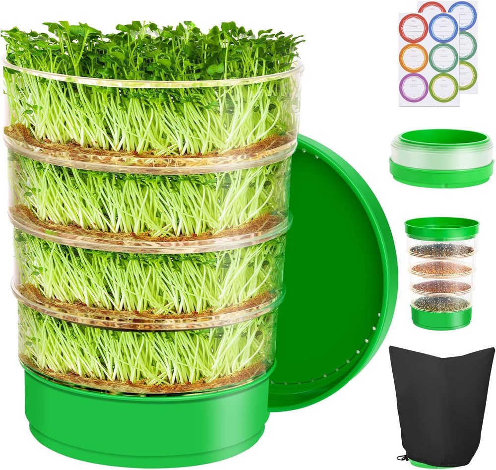 4-Tier Stackable Seed Sprouting Kit with Drain Tray Soil-Free Microgreens