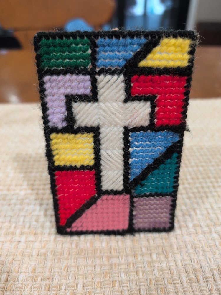 Plastic Canvas Needlepoint Cross Handcrafted