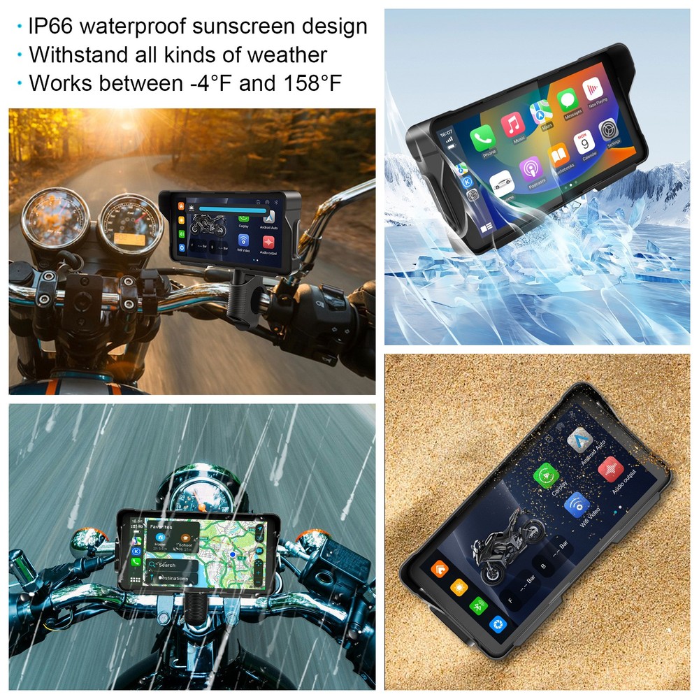 Motorcycle CarPlay Android Auto GPS Navigation System Waterproof Touch Screen BT