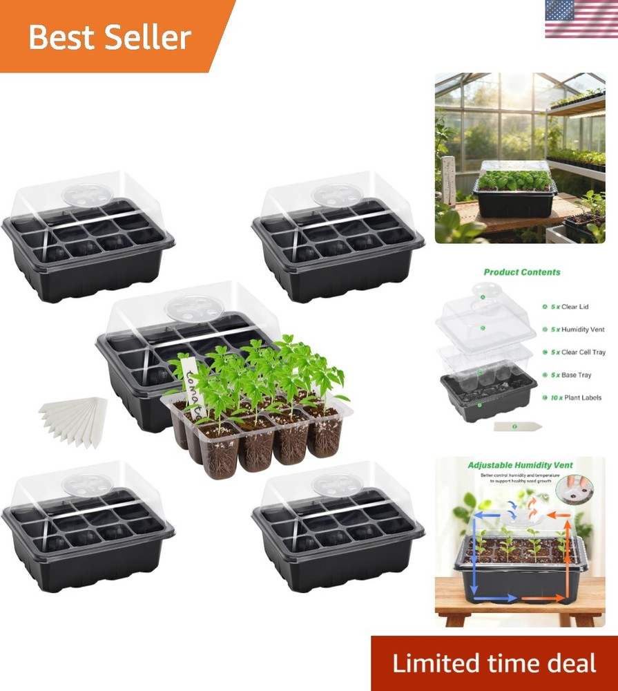 Versatile 5-Pack Seedling Trays with Adjustable Vents & Labeling for Seed Growth