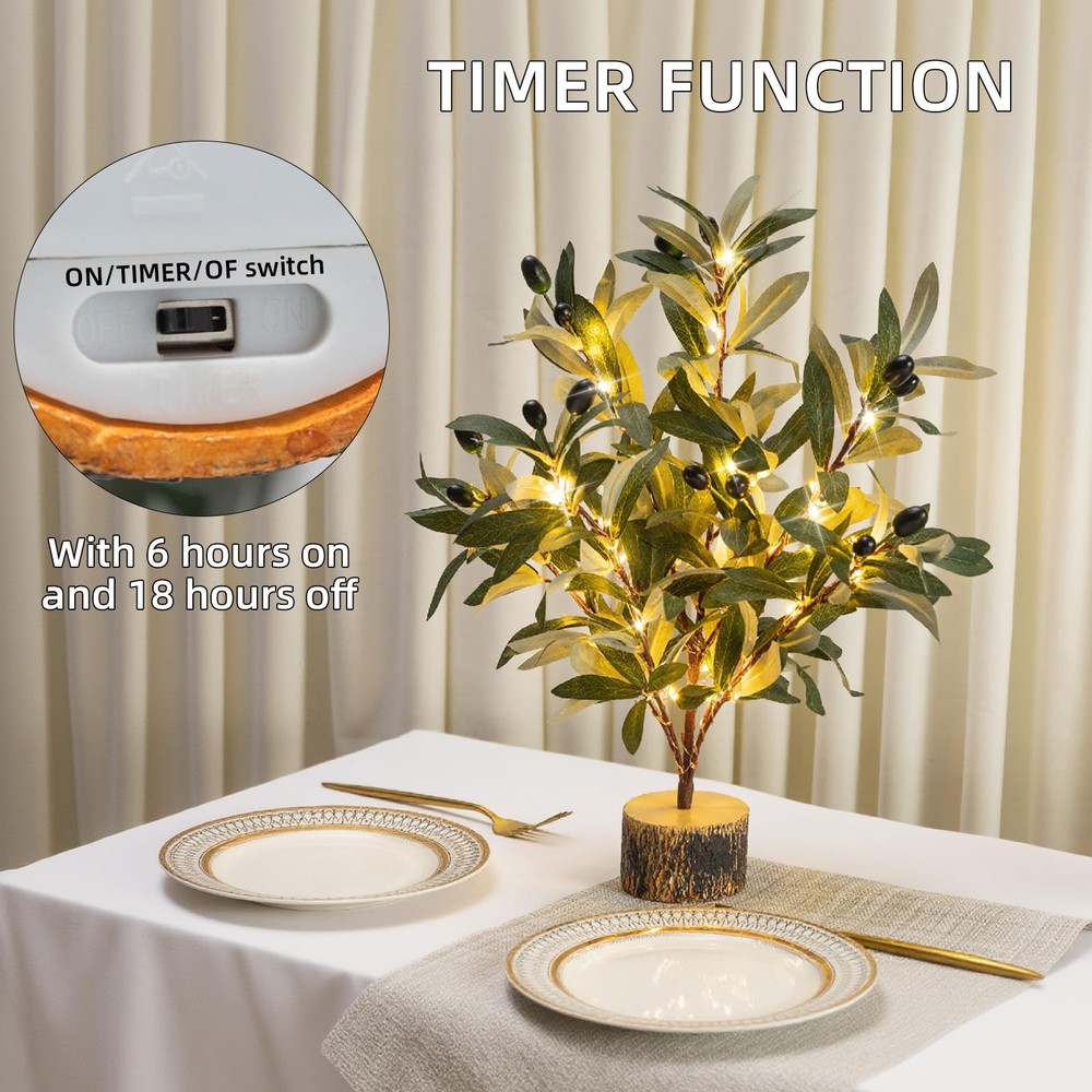 Lighted Tabletop Olive Tree, Artificial Greenery Tree Indoor 19IN 49 Warm Whi...