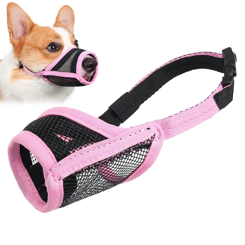 LUCKYPAW Dog Muzzle, Mesh Muzzle for Small Medium M(Snout: 5¼"-7"), Pink