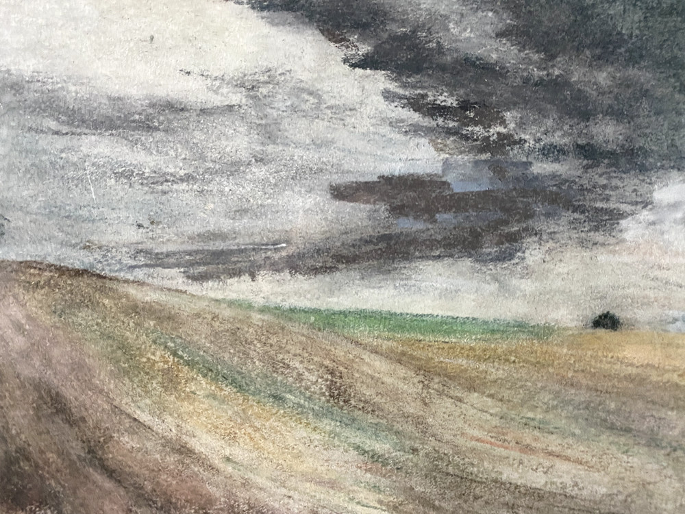 FRANZ EHMKE * 1928-2018 GDR PAINTER PASTEL SKY FIELDS TREE BEFORE LÜBARS SIGNED