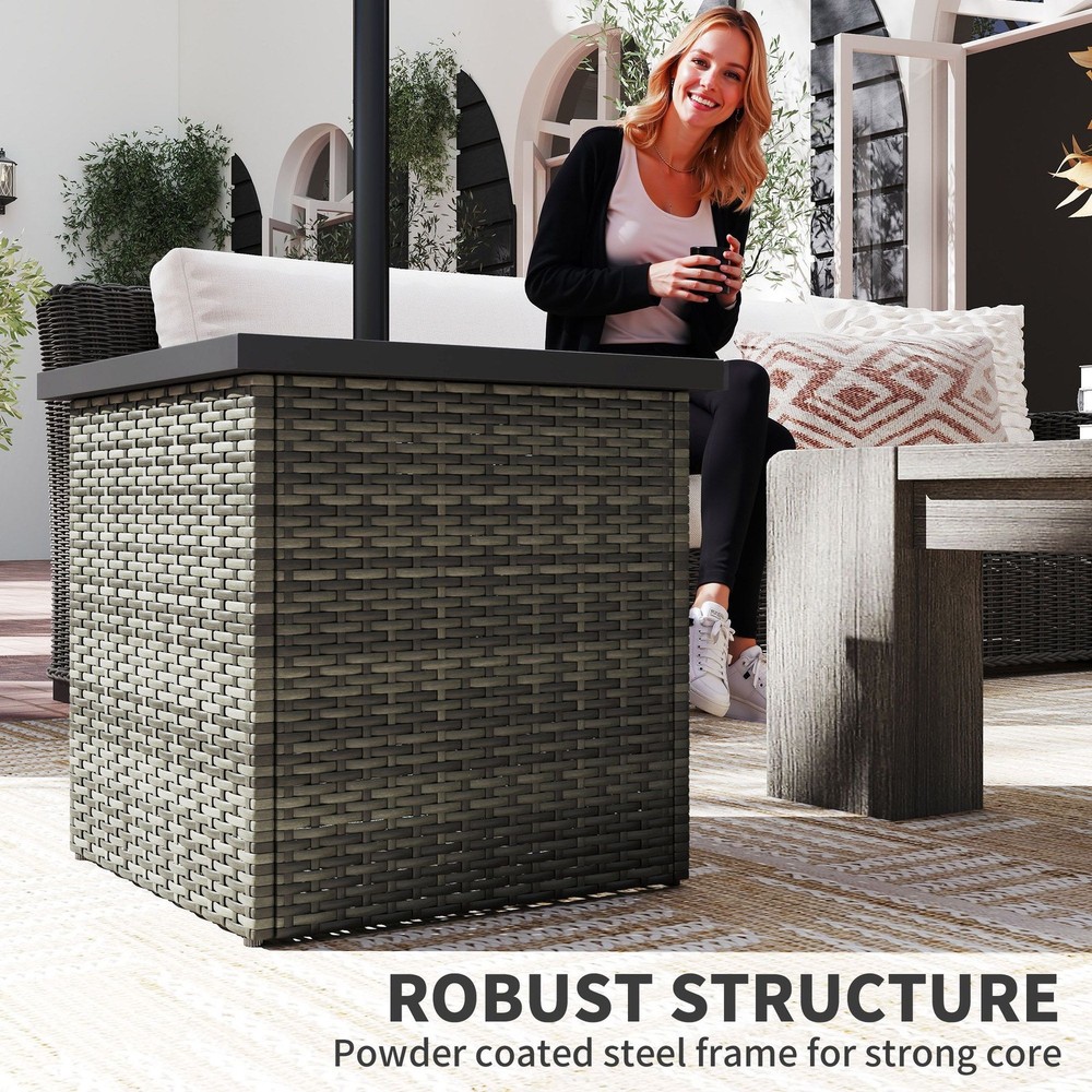 Mixed-Gray Wicker Side Table with 1.5" Umbrella Hole, 66lb Capacity