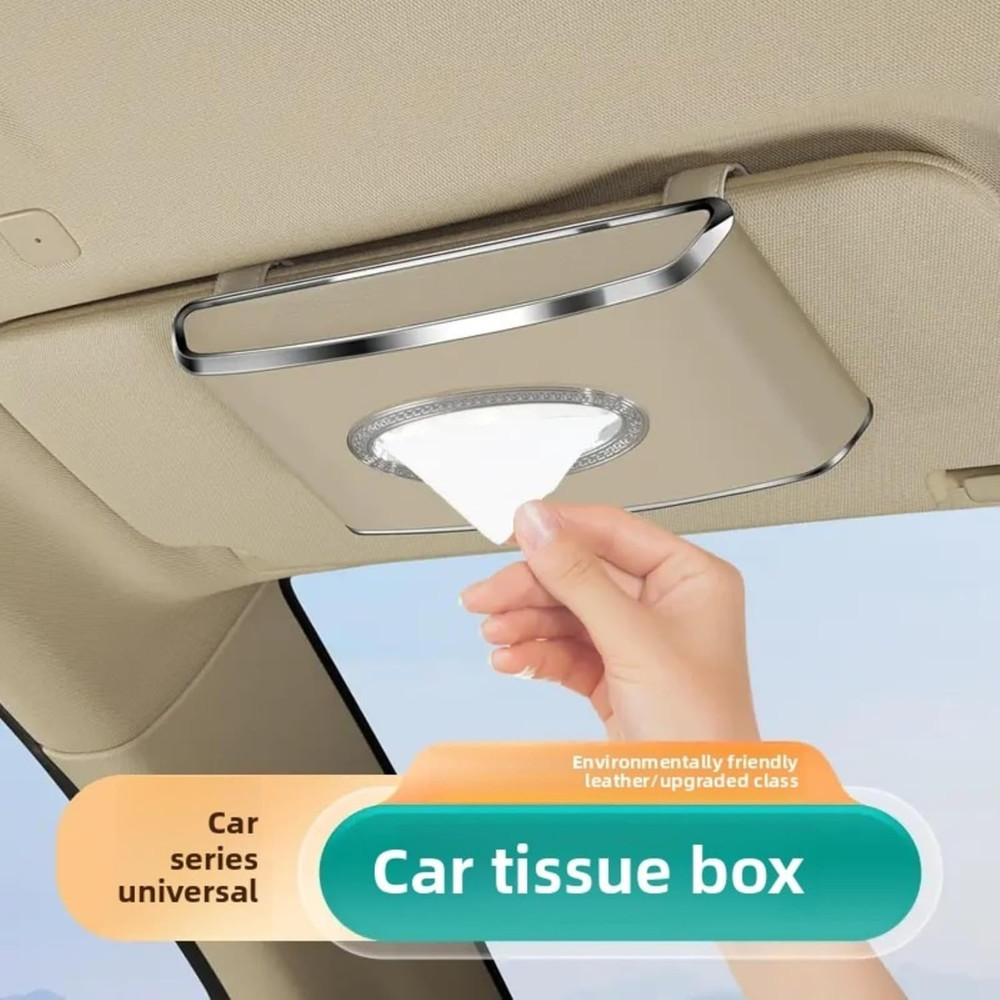Leather Car Tissue Box for Car Interior, Multi-Function Tissue Holder with Visor