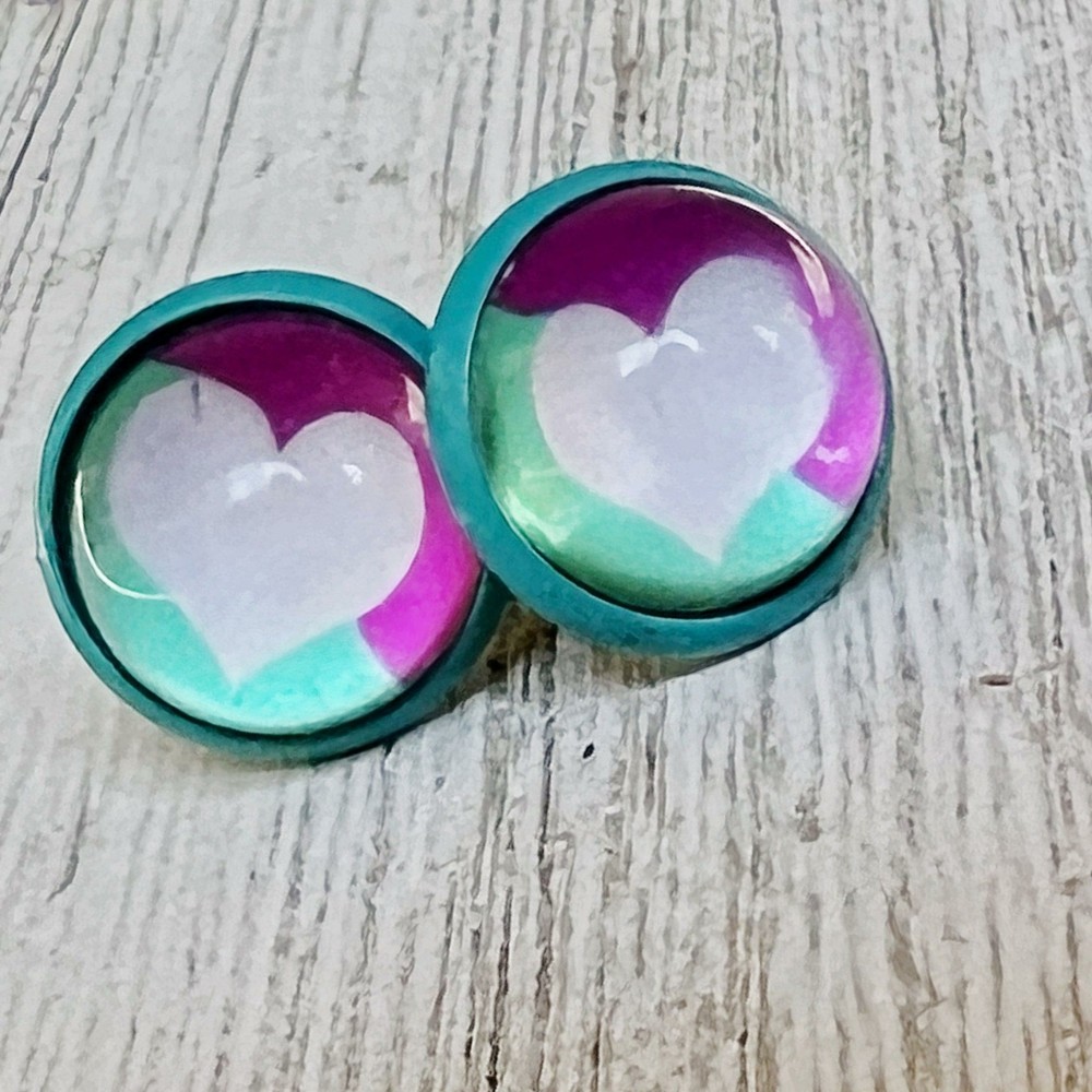 White Heart Blue Stud Earrings