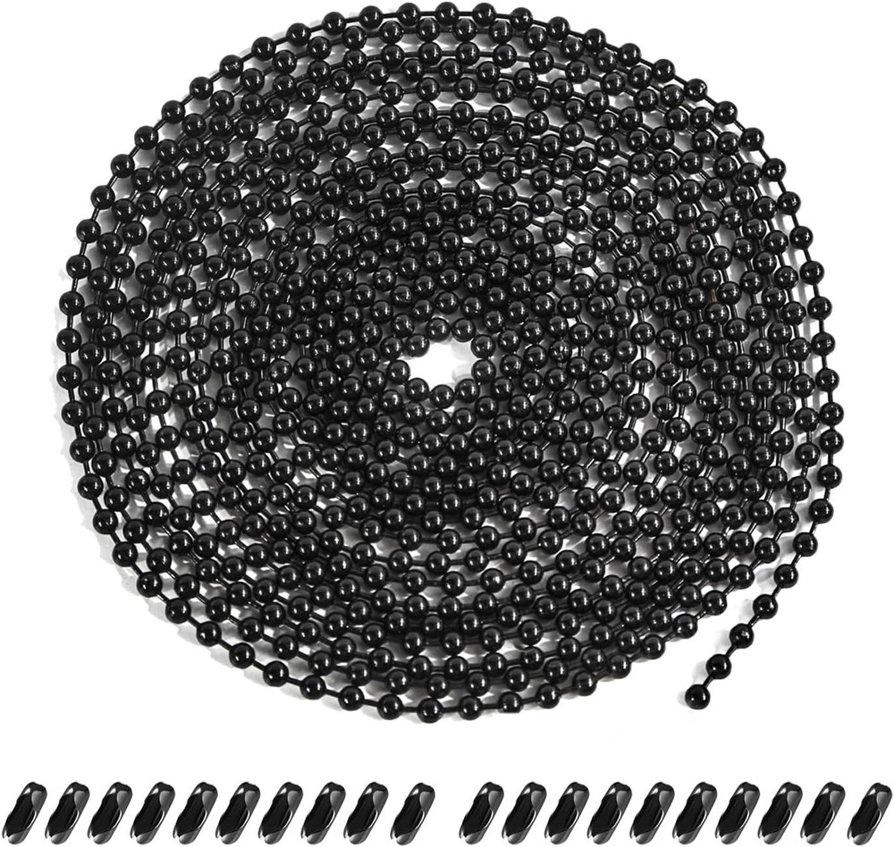 Black Ceiling Fan Pull Chain, 120" Extra Long Rust Proof 3Mm Beaded Ball Light P